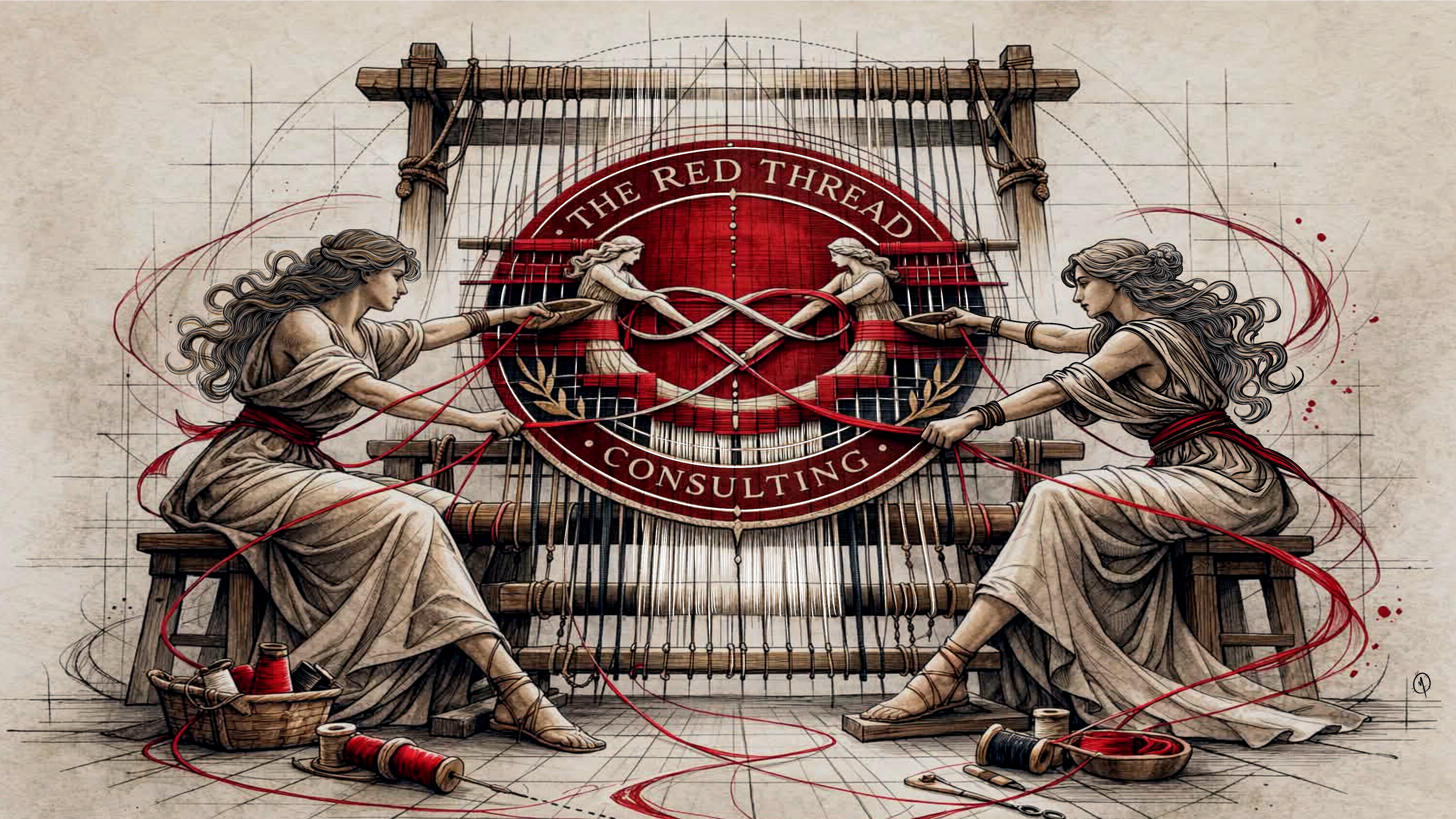 Illustration of women weaving a cosmic web - The Red Thread Alt Branding Agency